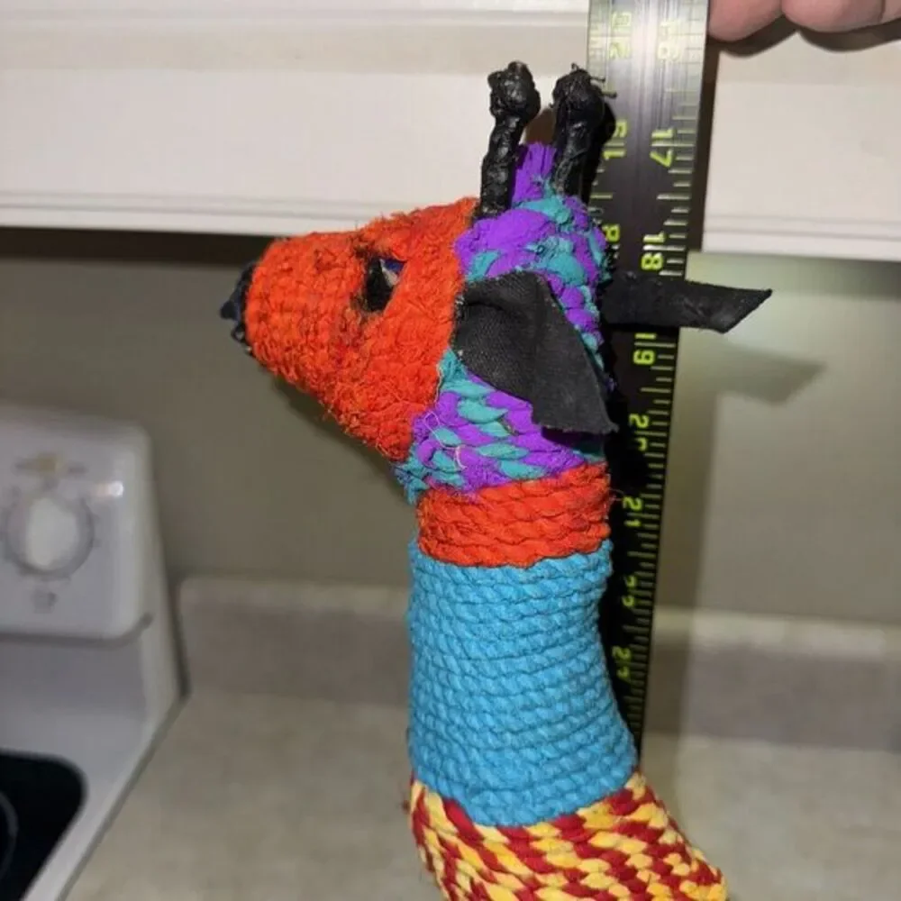 Handcrafted Giraffe Figurine Recycled Yarn Multicolor‎ India Boho Decor 12in